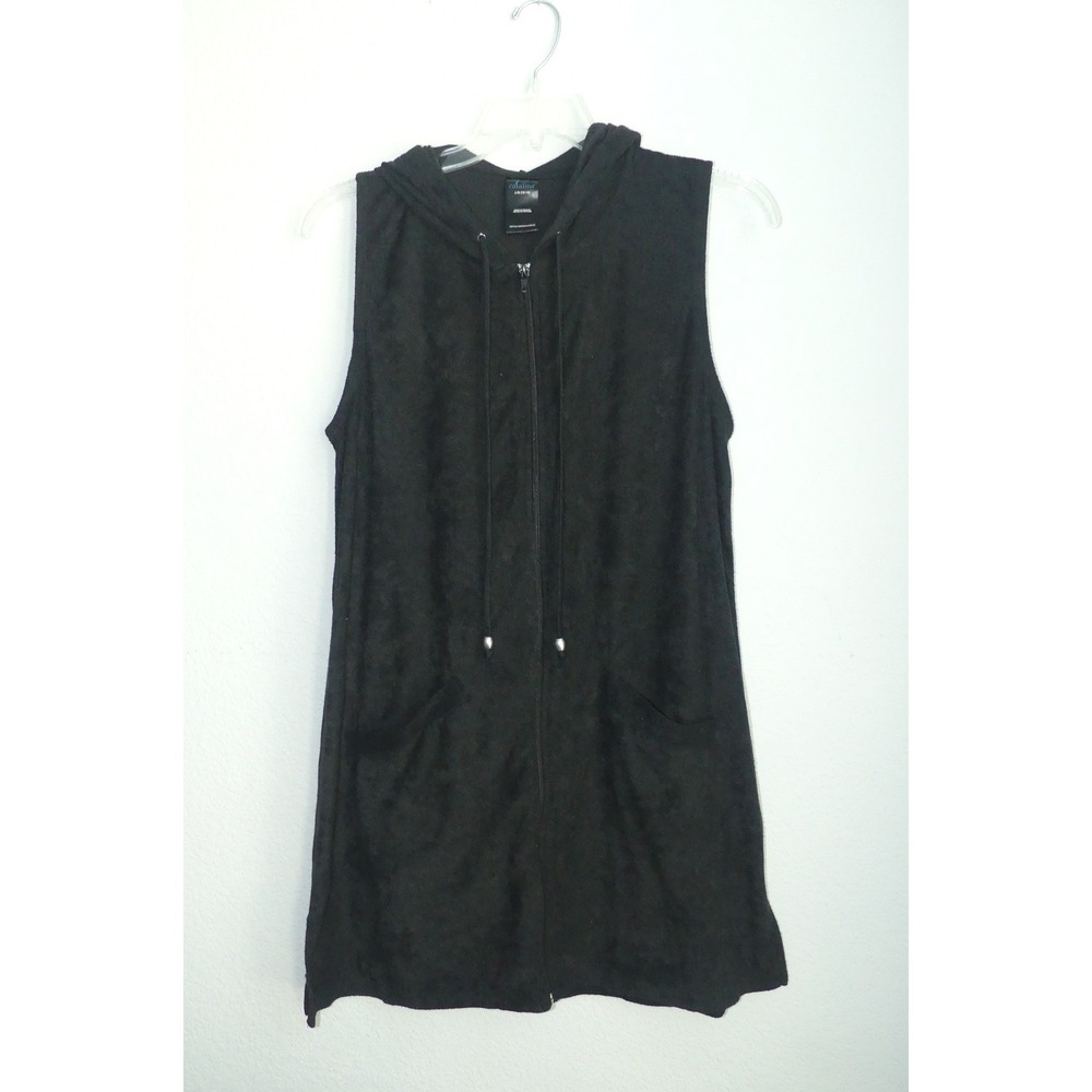 Catalina Womens Black Terry Cloth Sleeveless Hooded Zip Large Lounge Swim Cover